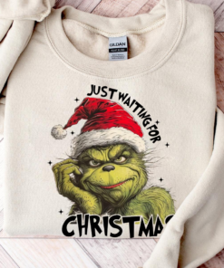 Just Waiting For Christmas Shirt, Grinchristmas Movies Sweater, Cute Gift For Christmas Holiday Tshirt, Grinchmas, Full Colors Sweatshirt For Men And Women Seasons Greetings