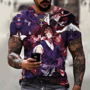 Demon Slayer Anime T Shirt 3D- Anime Manga Washed , Kokushibou T Shirt