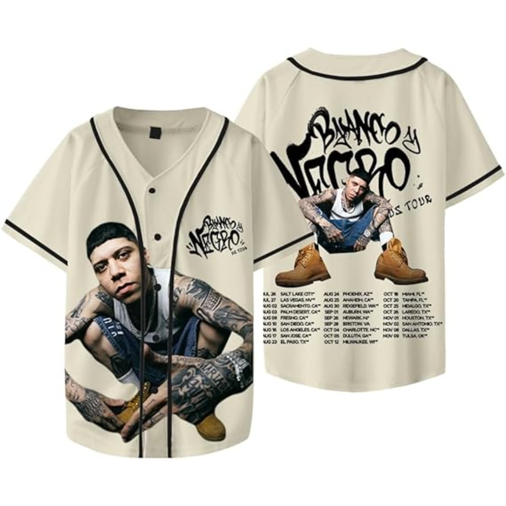 Santa Fe Klan Blanco y Negro Tour Merch 2025 Baseball Jersey Shirt V-Neck Short Sleeve Streetwear Clothes - Image 7