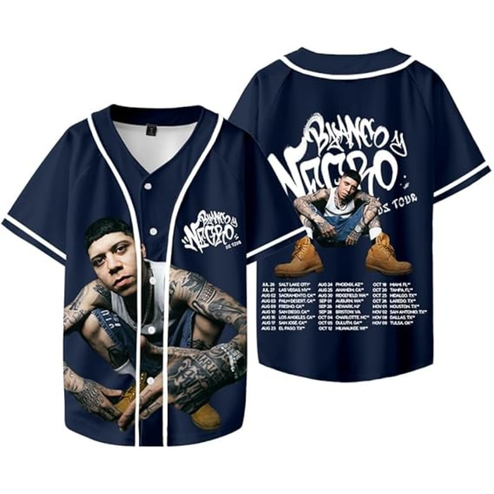 Santa Fe Klan Blanco y Negro Tour Merch 2025 Baseball Jersey Shirt V-Neck Short Sleeve Streetwear Clothes - Image 5