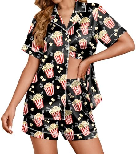 Womens Satin Silk Pajamas Set Short Sleeve Sleepwear Button Down Top and Shorts Loungewear 2 Piece Pjs Set - Image 7