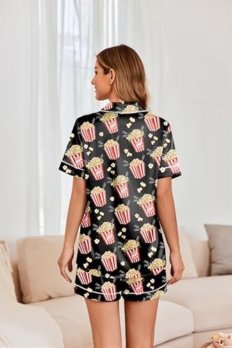 Womens Satin Silk Pajamas Set Short Sleeve Sleepwear Button Down Top and Shorts Loungewear 2 Piece Pjs Set - Image 6