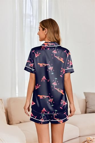 Womens Satin Silk Pajamas Set Short Sleeve Sleepwear Button Down Top and Shorts Loungewear 2 Piece Pjs Set - Image 4