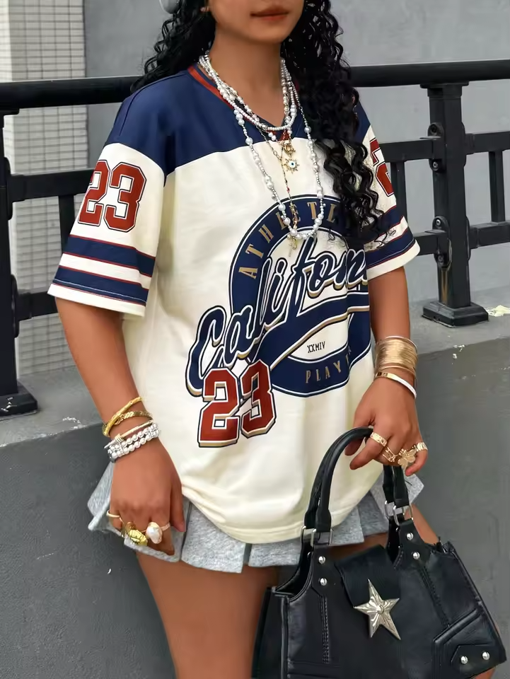 California 23 Printed Letter Jersey Women'S T-Shirt V-Neck Loose Short Sleeved Personalized Fashionable Casual Half Sleeved Top - Image 6