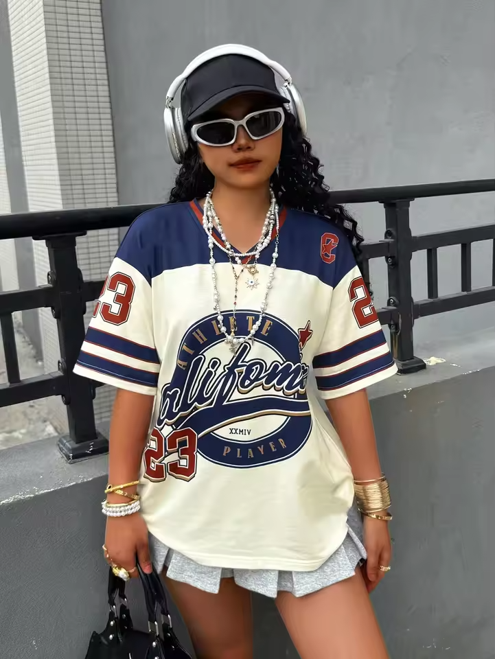 California 23 Printed Letter Jersey Women'S T-Shirt V-Neck Loose Short Sleeved Personalized Fashionable Casual Half Sleeved Top - Image 5