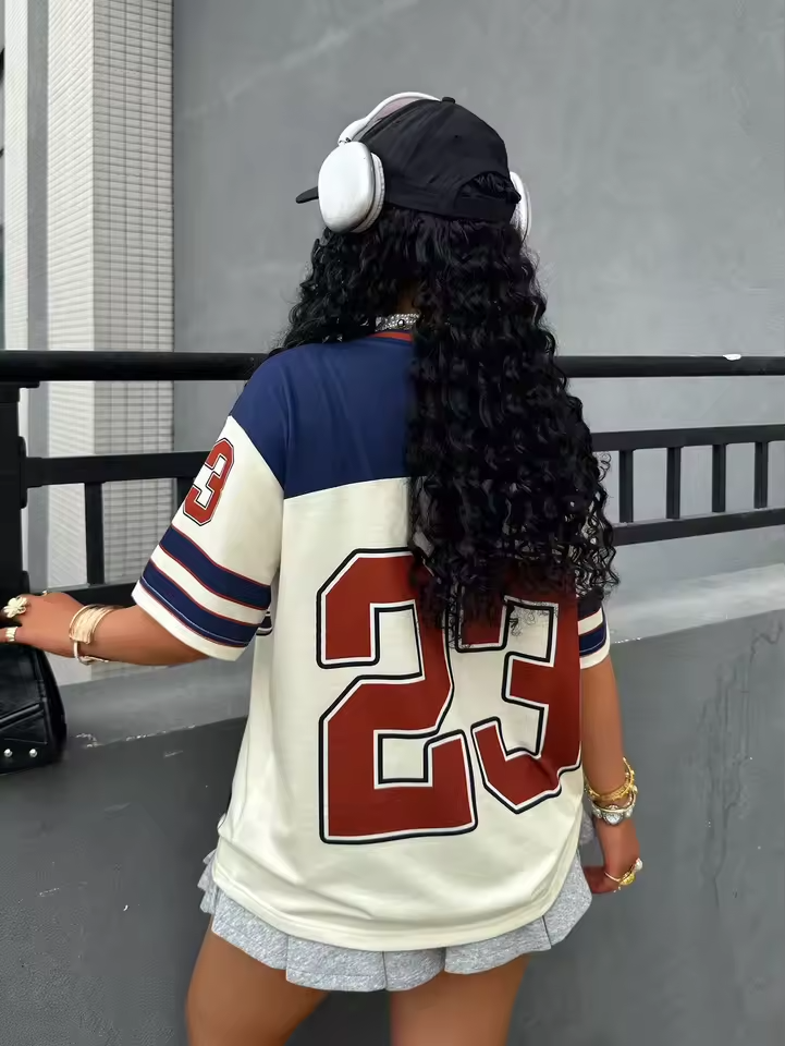 California 23 Printed Letter Jersey Women'S T-Shirt V-Neck Loose Short Sleeved Personalized Fashionable Casual Half Sleeved Top - Image 4