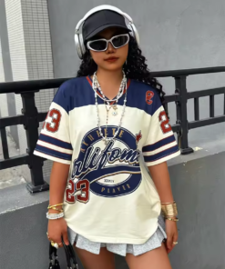 California 23 Printed Letter Jersey Women'S T-Shirt V-Neck Loose Short Sleeved Personalized Fashionable Casual Half Sleeved Top