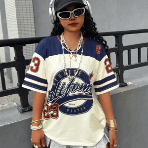 California 23 Printed Letter Jersey Women'S T-Shirt V-Neck Loose Short Sleeved Personalized Fashionable Casual Half Sleeved Top