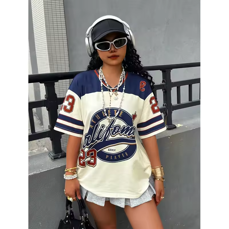 California 23 Printed Letter Jersey Women'S T-Shirt V-Neck Loose Short Sleeved Personalized Fashionable Casual Half Sleeved Top - Image 2