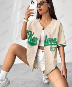 2025 Summer New Retro Patchwork Letter Printed Blouse Women Streetwear Baseball Shirt Hip Hop Short Sleeve Button Up Tops
