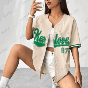 2025 Summer New Retro Patchwork Letter Printed Blouse Women Streetwear Baseball Shirt Hip Hop Short Sleeve Button Up Tops