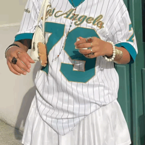 2025 Women Los AngelesLetter Print V-Neck Short Sleeve T-Shirt Summer Graphic Tee Baseball Jerseys Oversized Sport T-Shirt