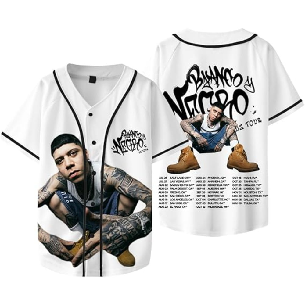 Santa Fe Klan Blanco y Negro Tour Merch 2025 Baseball Jersey Shirt V-Neck Short Sleeve Streetwear Clothes - Image 3