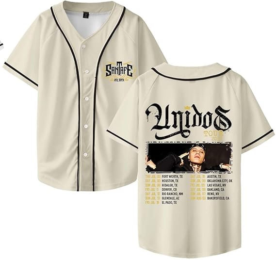 Santa Fe Klan Unidos Tour 2025 Merch Baseball Jersey V-Neck Shirt Women Men Short Sleeve Streetwear Clothes - Image 9