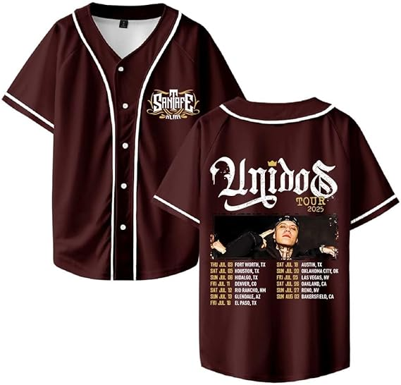 Santa Fe Klan Unidos Tour 2025 Merch Baseball Jersey V-Neck Shirt Women Men Short Sleeve Streetwear Clothes - Image 7