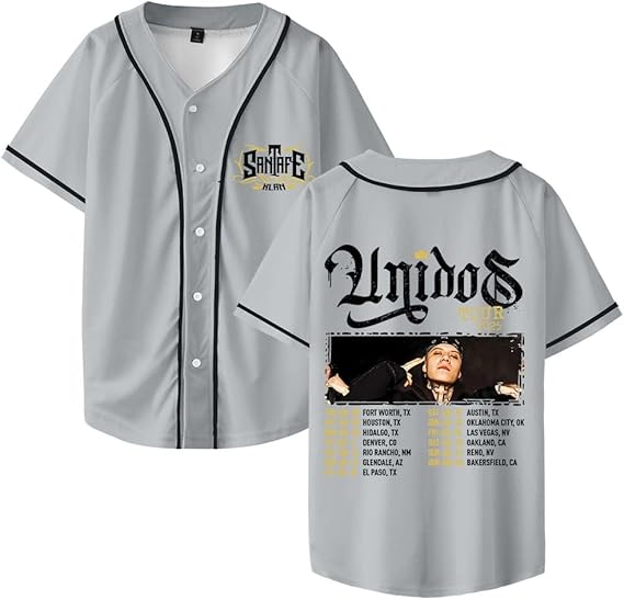 Santa Fe Klan Unidos Tour 2025 Merch Baseball Jersey V-Neck Shirt Women Men Short Sleeve Streetwear Clothes - Image 6
