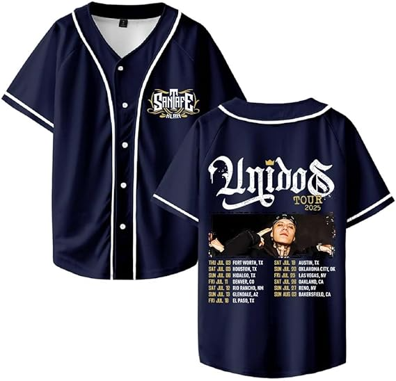 Santa Fe Klan Unidos Tour 2025 Merch Baseball Jersey V-Neck Shirt Women Men Short Sleeve Streetwear Clothes - Image 5