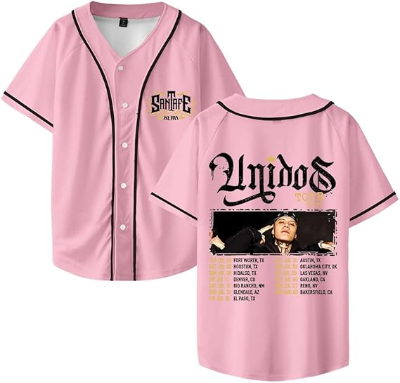Santa Fe Klan Unidos Tour 2025 Merch Baseball Jersey V-Neck Shirt Women Men Short Sleeve Streetwear Clothes - Image 4
