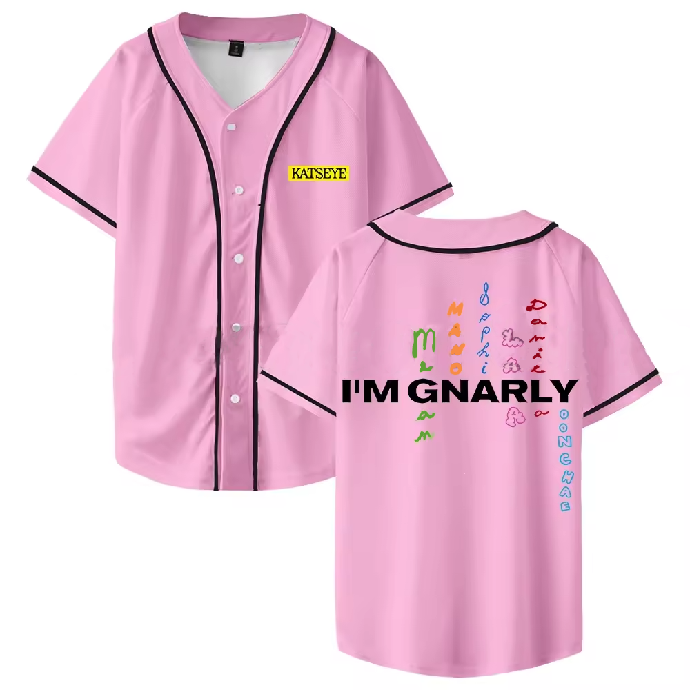 Kpop Katseye Gnarly Baseball Jersey 2025 Beautiful Chaos Album Short Sleeve Button-up Shirts, Custom Color - Image 2