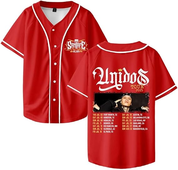 Santa Fe Klan Unidos Tour 2025 Merch Baseball Jersey V-Neck Shirt Women Men Short Sleeve Streetwear Clothes - Image 3