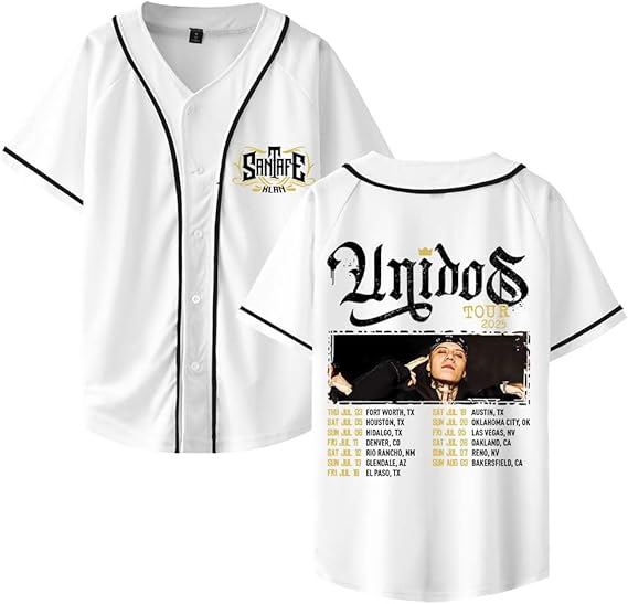 Santa Fe Klan Unidos Tour 2025 Merch Baseball Jersey V-Neck Shirt Women Men Short Sleeve Streetwear Clothes - Image 2