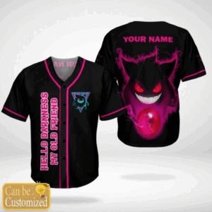 Pokemon Gengar Hello Darkness My Old Friend Custom Name Baseball Jersey