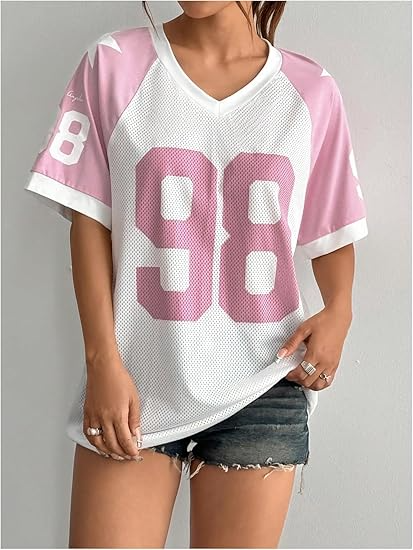 Women's Jersey Shirts for Women Graphic Number Shirt Soccer Jersey Summer Oversized T Shirts Tops - Image 3