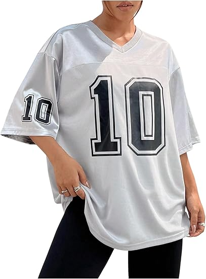Women's Oversized Jersey Shirt Graphic Tees V Neck Short Sleeve Vintage T Shirts - Image 10