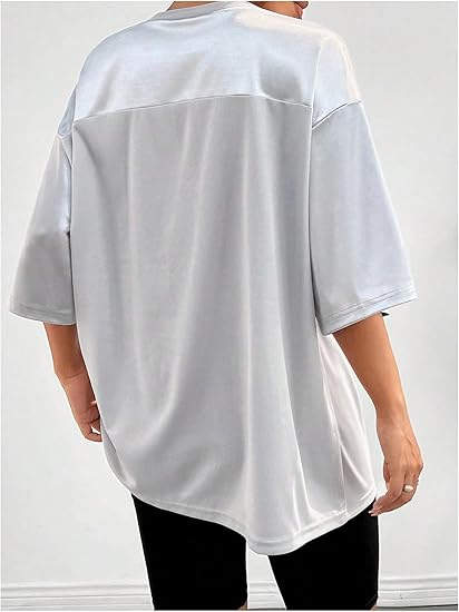 Women's Oversized Jersey Shirt Graphic Tees V Neck Short Sleeve Vintage T Shirts - Image 9
