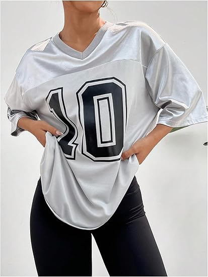 Women's Oversized Jersey Shirt Graphic Tees V Neck Short Sleeve Vintage T Shirts - Image 8