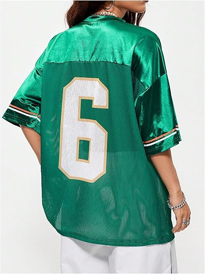 Verdusa Women's Jersey Shirts Graphic Tees Oversized Streetwear Letter Print T Shirt V Neck Tee Top - Image 11