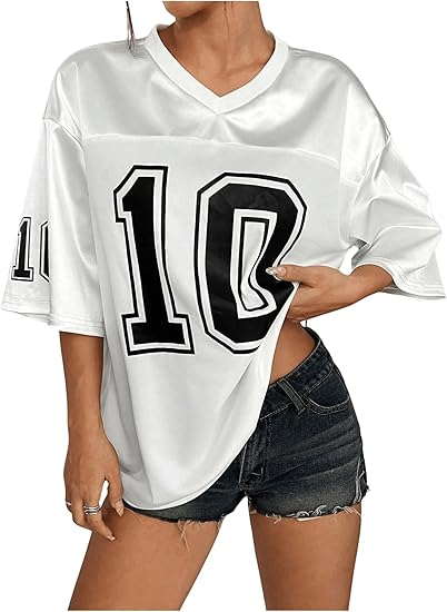 Women's Oversized Jersey Shirt Graphic Tees V Neck Short Sleeve Vintage T Shirts - Image 7