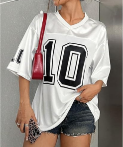 Women's Oversized Jersey Shirt Graphic Tees V Neck Short Sleeve Vintage T Shirts