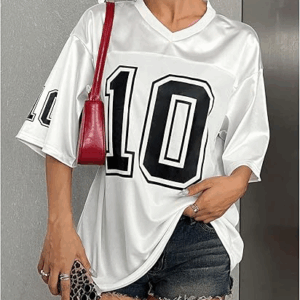 Women's Oversized Jersey Shirt Graphic Tees V Neck Short Sleeve Vintage T Shirts