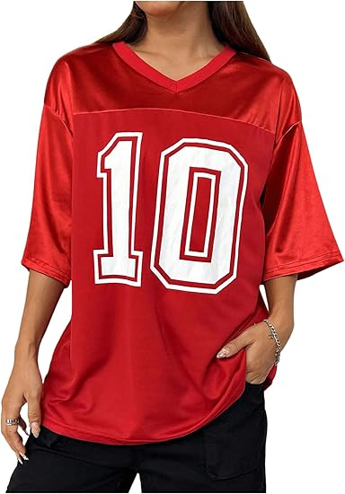 Women's Oversized Jersey Shirt Graphic Tees V Neck Short Sleeve Vintage T Shirts - Image 5