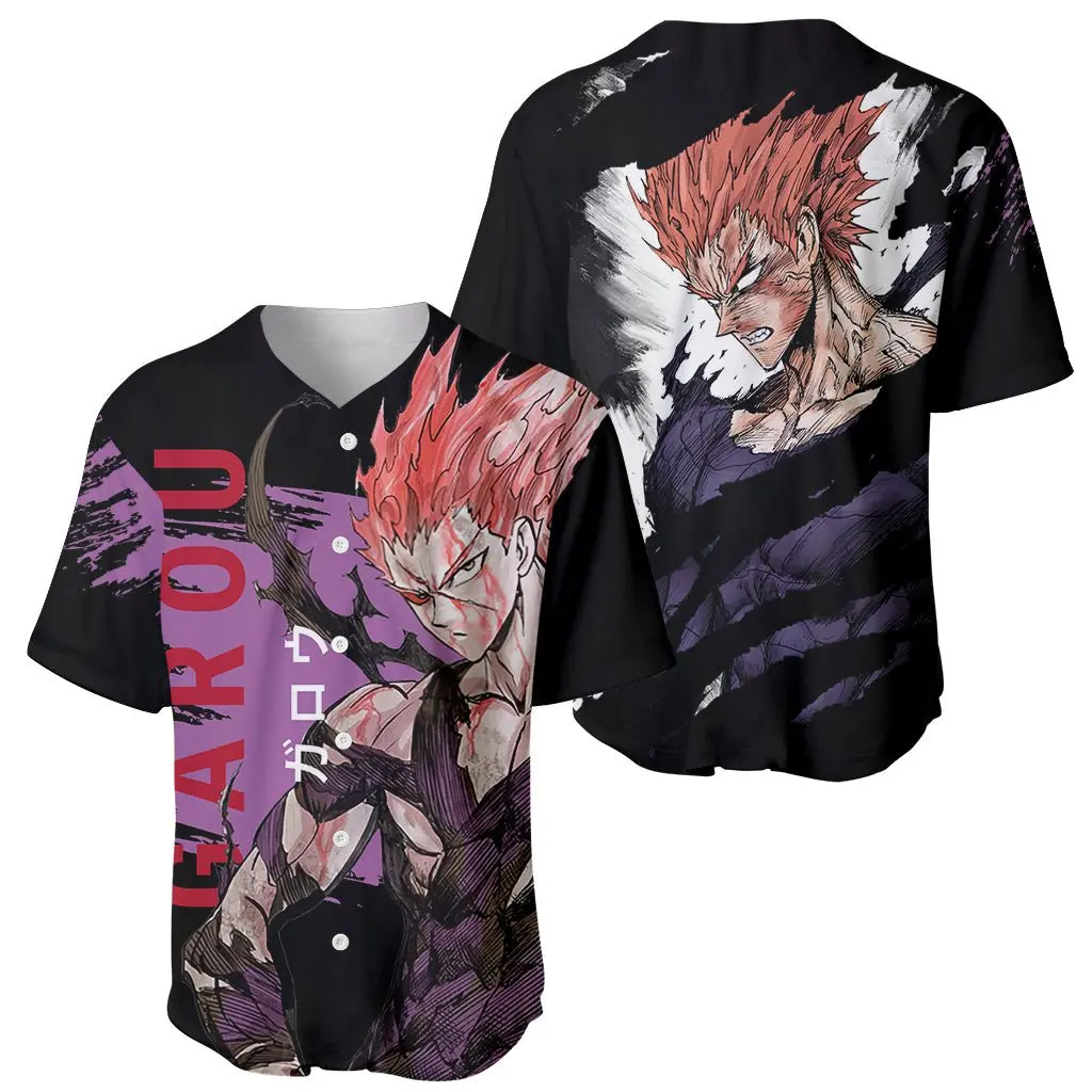 Garou One Punch Man Red Rocker Baseball Jersey Japanese Signs Japanese Streetwear Anime Gift Edgy