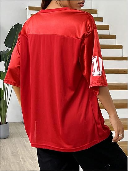 Women's Oversized Jersey Shirt Graphic Tees V Neck Short Sleeve Vintage T Shirts - Image 4