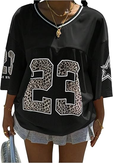 Jersey Shirts for Women Y2k Oversized Graphic Tees V Neck Half Sleeve Cute Soccer Streetwear Tops - Image 18