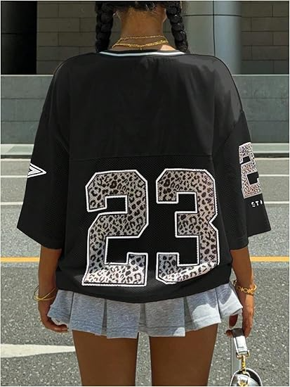 Jersey Shirts for Women Y2k Oversized Graphic Tees V Neck Half Sleeve Cute Soccer Streetwear Tops - Image 17