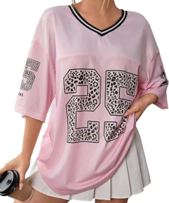 Jersey Shirts for Women Y2k Oversized Graphic Tees V Neck Half Sleeve Cute Soccer Streetwear Tops