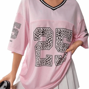 Jersey Shirts for Women Y2k Oversized Graphic Tees V Neck Half Sleeve Cute Soccer Streetwear Tops