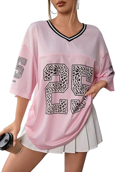 Jersey Shirts for Women Y2k Oversized Graphic Tees V Neck Half Sleeve Cute Soccer Streetwear Tops