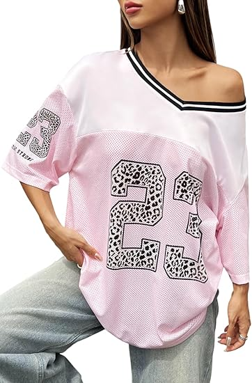 Jersey Shirts for Women Y2k Oversized Graphic Tees V Neck Half Sleeve Cute Soccer Streetwear Tops - Image 14
