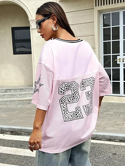 Jersey Shirts for Women Y2k Oversized Graphic Tees V Neck Half Sleeve Cute Soccer Streetwear Tops - Image 13