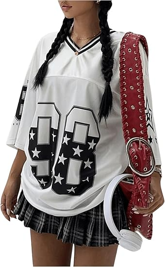 Jersey Shirts for Women Y2k Oversized Graphic Tees V Neck Half Sleeve Cute Soccer Streetwear Tops - Image 12