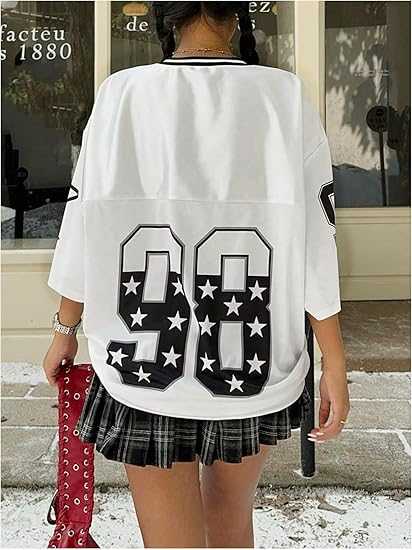 Jersey Shirts for Women Y2k Oversized Graphic Tees V Neck Half Sleeve Cute Soccer Streetwear Tops - Image 11