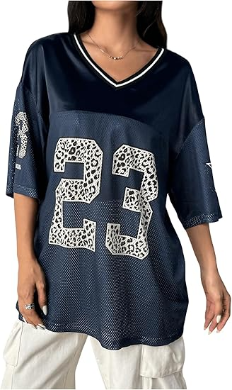 Jersey Shirts for Women Y2k Oversized Graphic Tees V Neck Half Sleeve Cute Soccer Streetwear Tops - Image 10