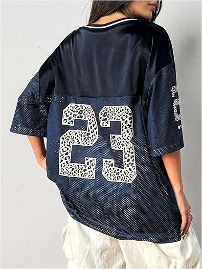 Jersey Shirts for Women Y2k Oversized Graphic Tees V Neck Half Sleeve Cute Soccer Streetwear Tops - Image 9