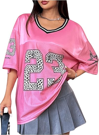 Jersey Shirts for Women Y2k Oversized Graphic Tees V Neck Half Sleeve Cute Soccer Streetwear Tops - Image 8