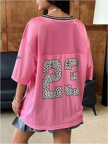 Jersey Shirts for Women Y2k Oversized Graphic Tees V Neck Half Sleeve Cute Soccer Streetwear Tops - Image 7